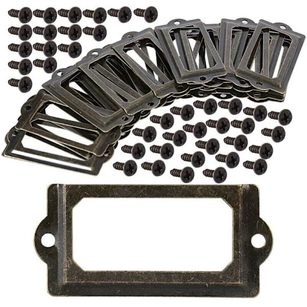 Sett med 30 metallskilt-holdere med skruer 70x33mm Skapskuff-etikett Vintage bronse Lable Holder med skrue