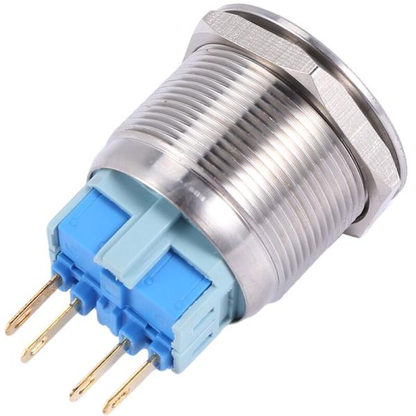 AC 5A 250V 25mm 0,98 tum Tråd Rund Kupol Montering 1NO 1NC DPST Låsning Rostfritt Stål Metall Tryckknappsbrytare CE-certifiering