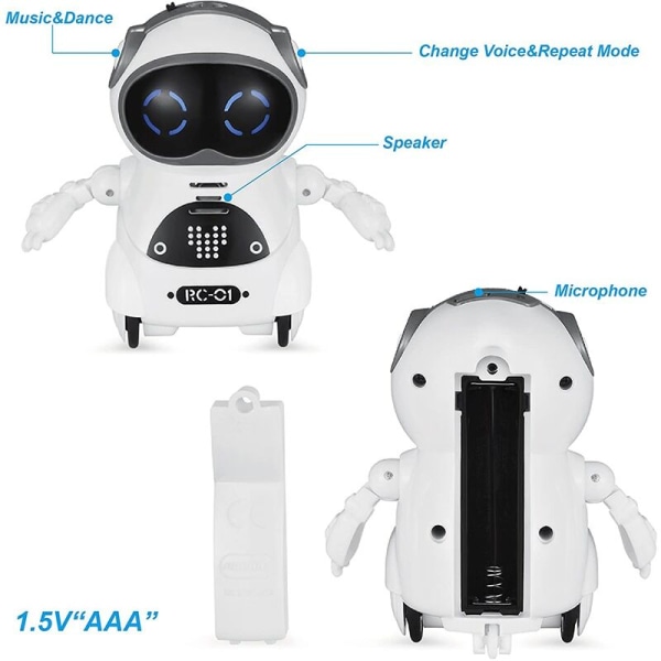 Mini fjärrstyrd fickrobot för barn med interaktiv dialogkonversation, röststyrning, chattinspelning, sång och dans