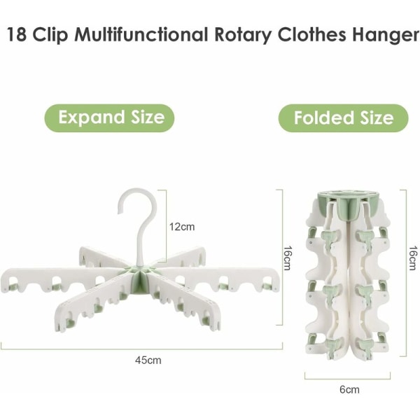 Kraftige plasthengere, 18 fôret klesstativ. Antiskli. Plassbesparende, 360 ° svingbar krok, egnet for håndklær, klær osv. Grønn Hvit