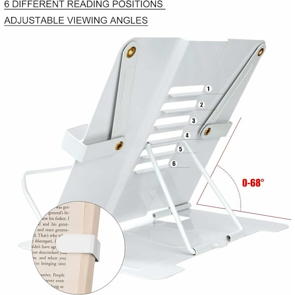 Metal Bogstativ 6 Positioner Justerbar Foldbar Læsestav Bog Holder