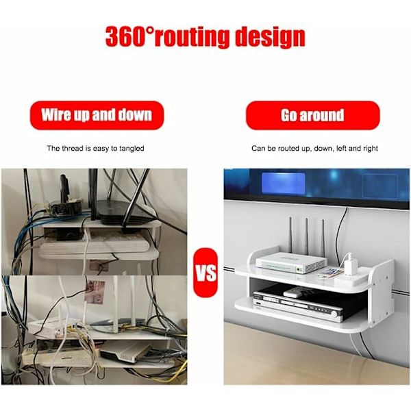 Vægmonteret TV Router Opbevaringsboks - Media Opbevaringshylde - WiFi Opbevaringsstativ til TV-komponenter, Kabelbokse, Routere, Fjernbetjeninger, Spilkonsoller, Hvid