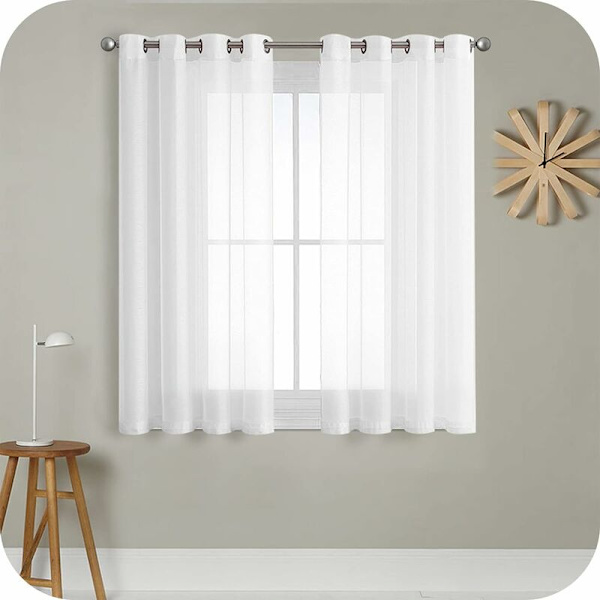 2 stk. Hvide Voile Gardin 140x183 cm med Semi-Transparent Øje i Linned Effekt Interiør Vinduesdekorationer til Moderne Stue Soveværelse Køkken