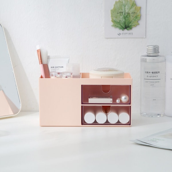 Skrivebords Makeup Organizer Skuffer Smykker Stationery Opbevaringsboks（Coral Pink）