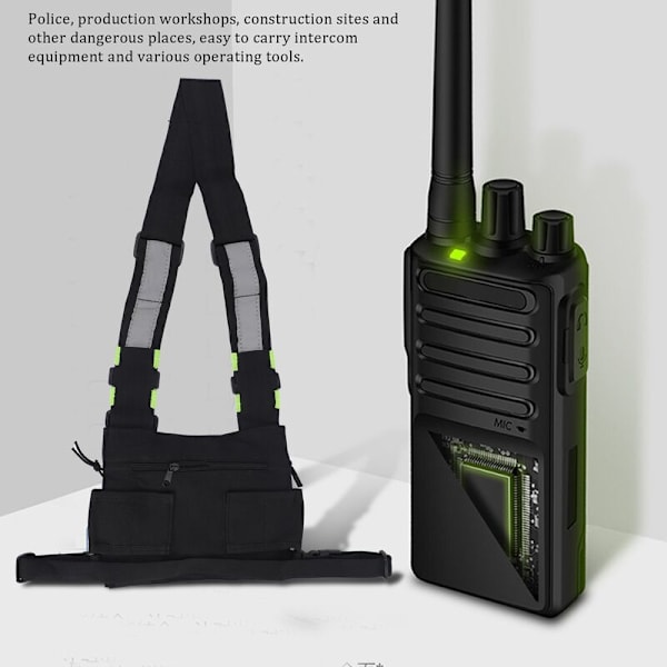 Fickradio Bröst Radio Sele Hängslen Bröst Ansiktspaket Väska Fodral Väst Rigging Bärväska för 2 Vägs Radio Walkie Talkie applicerad på UV-5R Svart + Grön