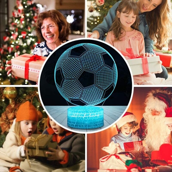 3D Fodbold Lampe LED Natlys med Fjernbetjening, 7 Farver Vælgbar Dæmpbar Berøringskontakt USB Natlys Fødselsdagsgave, Glædelig Jul Gave