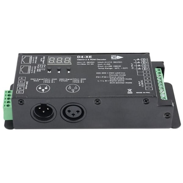 4CH D4-XE DMX Dekoder PWM Controller Flimmerfri Dimming 12V-36V Digitalt Display 2000Hz 500HZ til RGB LED Lys