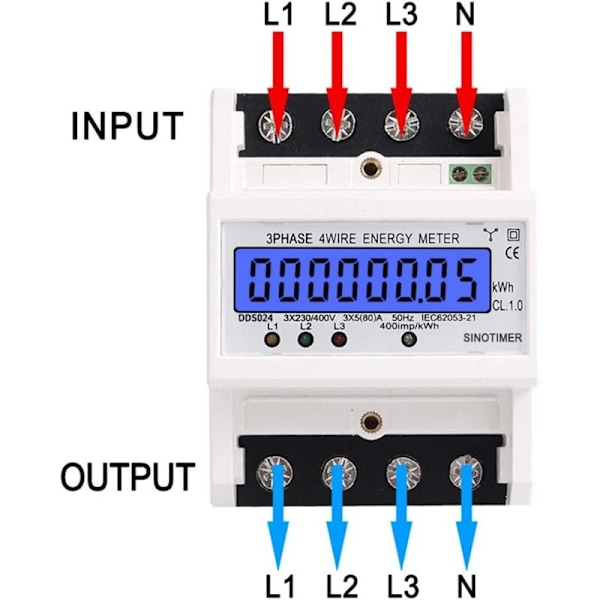 Digital Elmätare LCD Trefasmätare 4-trådig Trefasmätare för DIN-skena AC-mätare