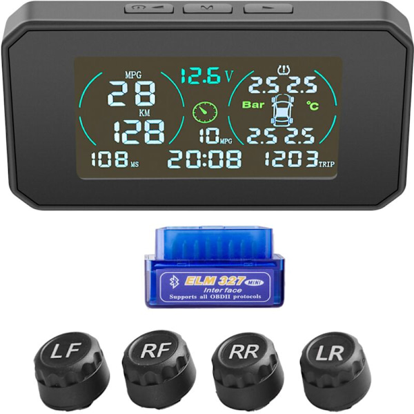 Multifunktionell bil OBD HUD solenergi däcktrycksövervakningssystem automatiskt säkerhetslarmsystem Head Up Display B05