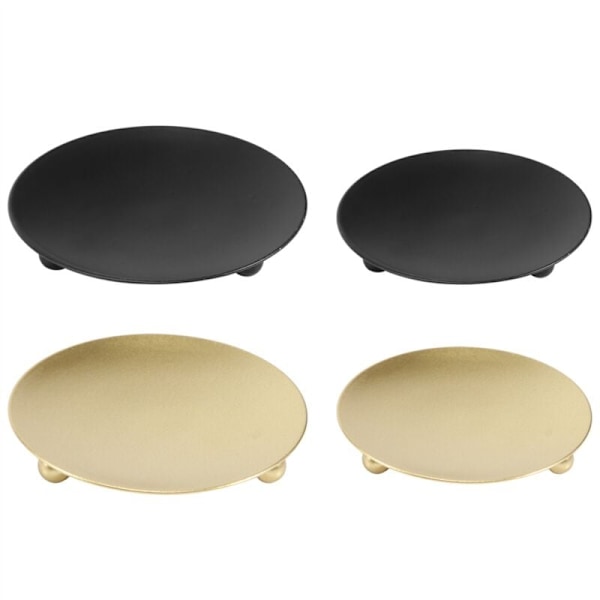 4-pack järnplatta ljusstakar, pelarljushållare, för LED- och vaxljus, rökelsekoner, spa, bröllop (guld + svart)
