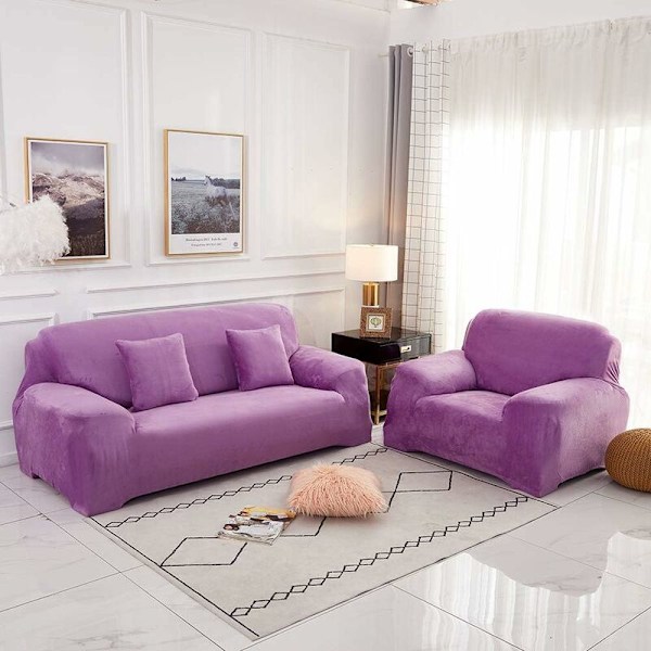 Sofa Trekk 1 2 3 4 Seater (Pute Ikke Inkludert) Ensfarget Fløyel Beskyttende Trekk Enkelt å Installere Elastisk Stoff Maskinvaskbar Sofa C
