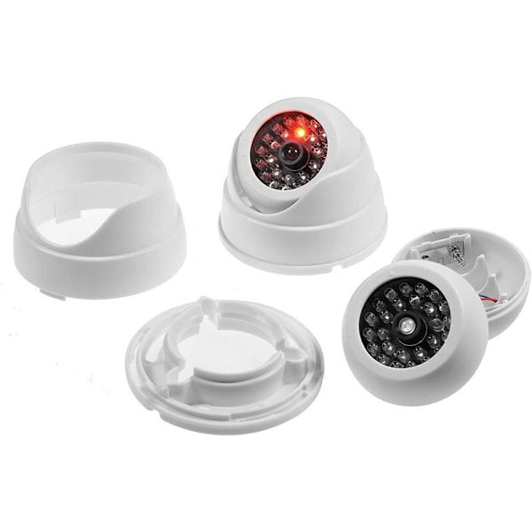 Set med 2 Dummy Dome Kameror Falska Dummy Trådlösa CCTV Säkerhetsövervakningskameror inomhus med Rött LED-vitt