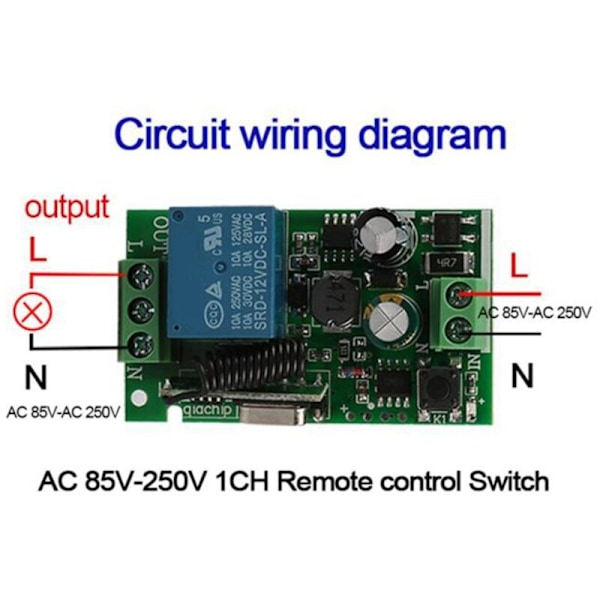 2x Universal 433MHz AC 220V 1-Knap Fjernbetjening til 433 MHz RF Enkelt Sender Uden Fjernbetjening