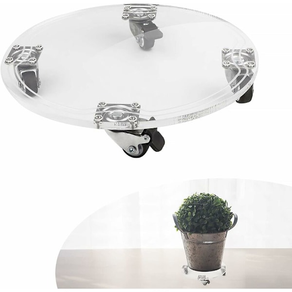 Blomkruka stativ på hjul, diameter 26 x 4,5, akryl växtvagn, växtstativ på hjul, trädgårdsväxtkruka vagn, inomhus och utomhus, belastning 30 kg