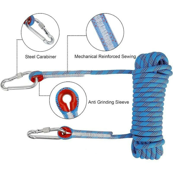 Klatretov med Statisk Sikkerhedskarabin 10mm Polyester Bjergbestigningstov Redning til Vandreture Bjergbestigning Bjerg 10M-