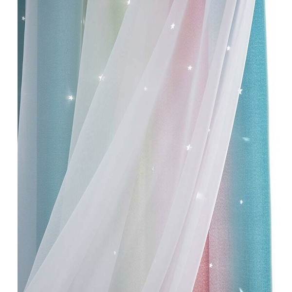 1 Panel Stjernegardiner Stjerner Lystette Gardiner for Barn Jenter Soverom Spisestue, Regnbue Fullfarger Dobbeltlags Stjerne Gradient Øyeblikk Vindu Gardin