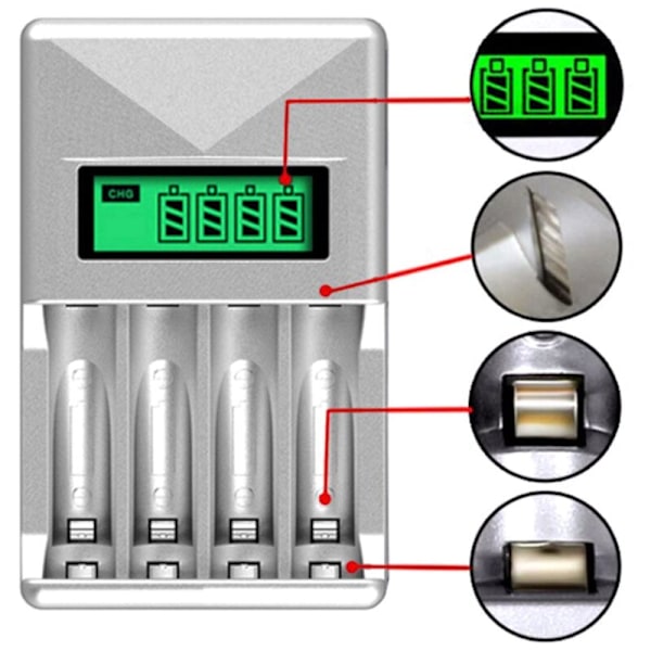 4-Slots Intelligent Batterilader til AA/AAA NiCd NiMh Genopladelige Batterier LCD Display EU Stik