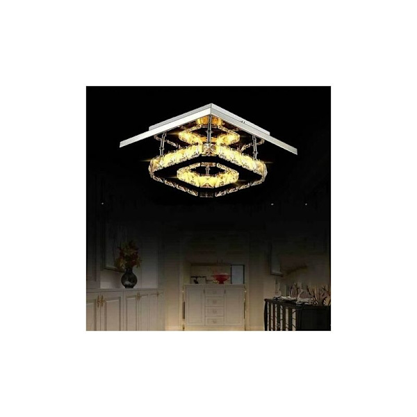 Moderne LED Krystall Taklampe Rustfritt Stål Speil Lysarmatur Lysekrone Belysning 12W Varmt Hvit - Transparent