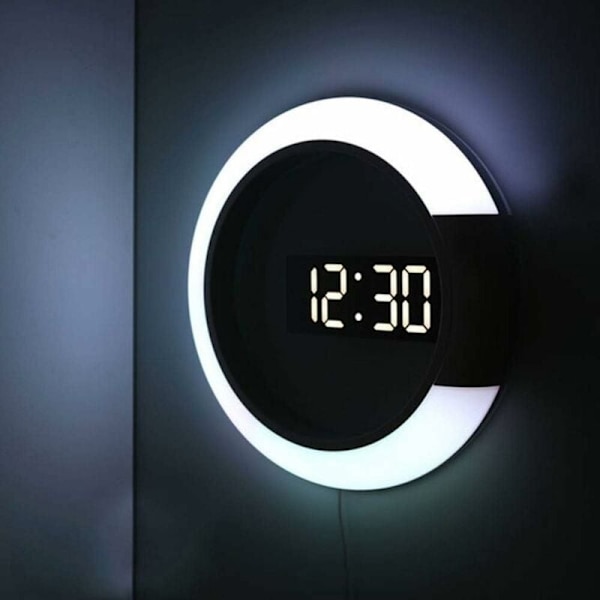 LED-väggklocka, kreativ fjärrkontroll digital klocka, ihålig spegel, temperatur larm, 7 färger ändras, nattlampa för hem, kontor--