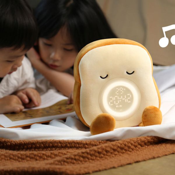 Plush Nattlampa, Rolig Fylld Toast Söta Fyllda Djur Väckarklocka Sovrum, Ljus Flicka Present Sängbord