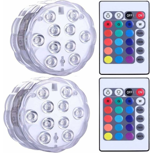 Vanntett Neddykbare LED-lys for Jacuzzi, Spa, Basseng, Undervanns LED-lys med 2 fjernkontroller for Vasebaser, Akvarier, Fester, Halloween