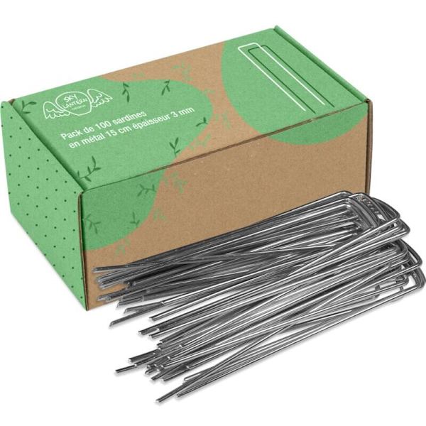 Förpackning med 100 galvaniserade stålklamrar för mulch - Fäst presenning, tält, nät, staket