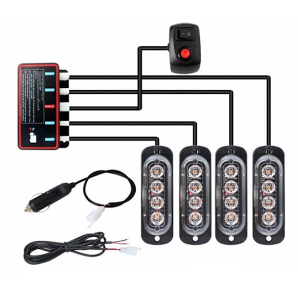 4 kpl 4LED-stroboskooppivaloa 12V stroboskooppivalo 1 autoon hätävilkku (punainen valo)