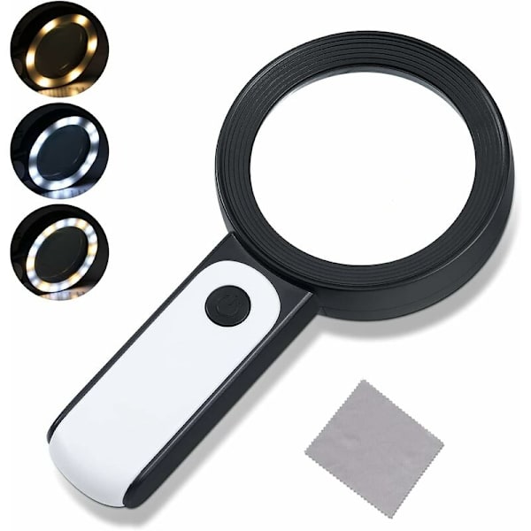 Förstoringsglas med ljus, X30 Läsförstorare med 18 LED-lampor med 3 lägen (Svart)