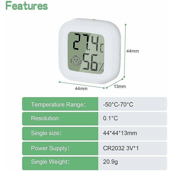 Mini LCD Digital Inomhus Termometer Hygrometer, Bärbar Hög Precision Temperatur Fuktighetsmätare -50℃ 70℃ 10% 99% RH Guazhuni (Vit) 3st thsinde