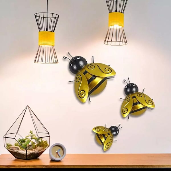 4 st glada bi-dag-serie trädgårdsdekoration insektsstaty lantlig stil metallbi utomhus väggskulpturer staketprydnad