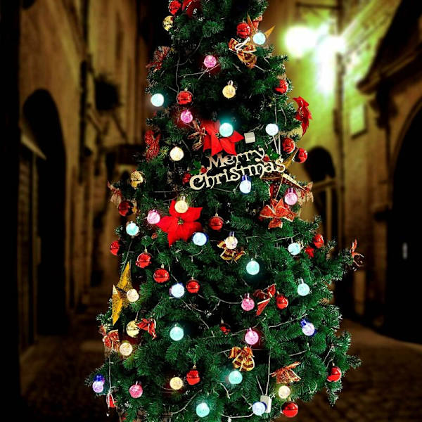 Solcelledrevne lysslynger, 7m 50 LED julelys med 8 lysmoduser, vanntette krystallkulegirlandere for jul, hage, uteplass (fargerik)-