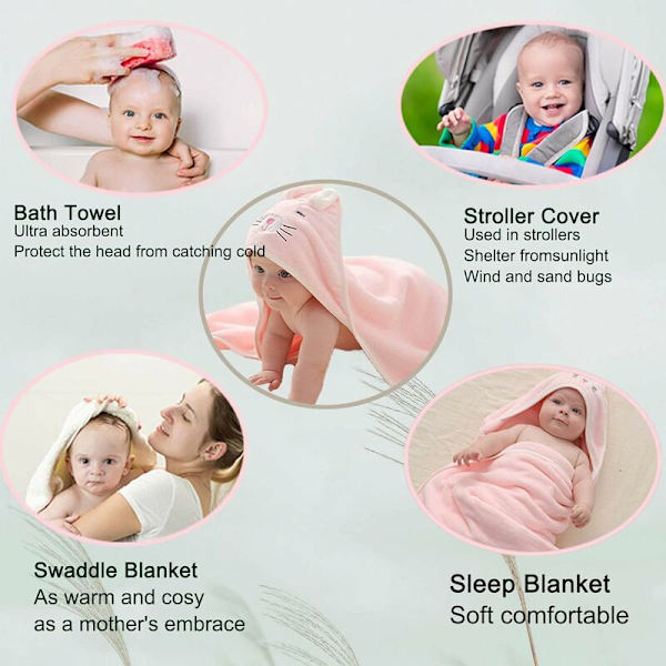 Babyhuva Handduk, Baby Badhandduk, Unikt Djurmönster, Ultra Mjuk, Absorberande för Pojke och Flicka, Baby Presentset / Grå