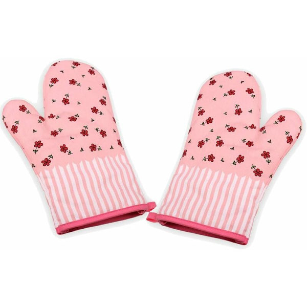 Ugnshandskar, kökshandskar, grillhandske, värmebeständig, bomullsfoder, för mikrobageri grill, grill, matlagning, grillning, 1 par (rosa flo