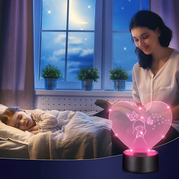 6 Set 3D Nattlampa LED Lampbaser Justerbara 16 Färger 4 Lägen Akryl Lampbas för Restaurang Rum (Hjärta Stil)
