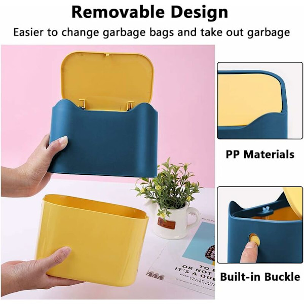 Liten Bord Søppelbøtte, Mini Stilig Plast Kjøkken Bord Søppelbøtte med Trykknapplokk, Trykk Topp Kjøkken Søppelbøtte Søppelbøtte Støvbinn Bord Bin 2