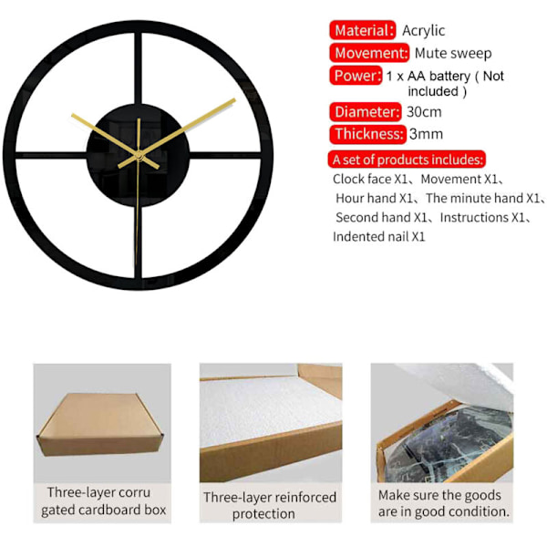 11,8 tommers akryl gjennomsiktig speil veggklokke klistremerke mote DIY kvarts klokker klokke for stue dekorasjon på