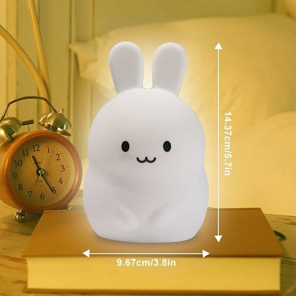 Baby Natlampe, LED Kanin Lampe, Børnenatlampe med Fjernbetjening, Silikon Natlampe Dæmpbar Berøringslampe Ved Sengen, 9 Farver Variabel, USB Ni