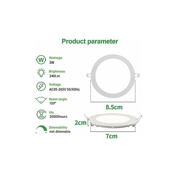 WIWON 10x3W Ø85mm Viileän Valkoinen Led-kattolamppu Energiansäästöinen Panelilamppu Uppoasennettavat Alasvalot Uppoasennettava Lamppu Eteiseen Olohuoneeseen Makuuhuoneeseen Lastenhuoneeseen