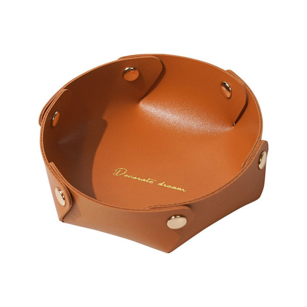 Pyöreä nahkainen tarjotin, nahkainen säilytystarjotin, keinonahkainen korutarjotin, kolikoiden säilytystarjotin avaimille, kelloille, toimistotarvikkeille, koruille (oranssi)