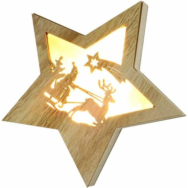 LED julstjärna dekorativ stjärnhänge i trä stjärnbelysning lysande stjärna i trä juldekoration stämningsljus träddekoration barn