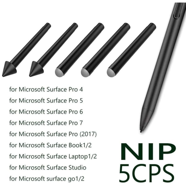 5 stk. Serie 2H Stylus-spiss 2H Reservedelsett for Surface Pro 7/6/5/4/Book/Studio/Go