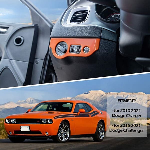Headlight Switch Trim Panel Sticker ABS Interiør Tilbehør for Charger 2015-2021 (Orange)