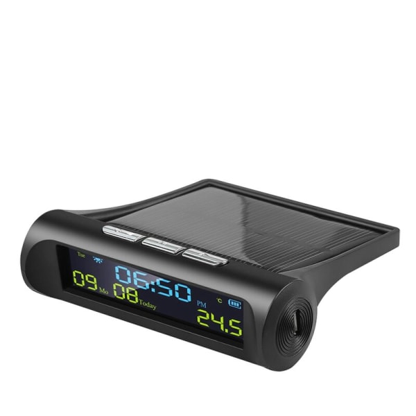 Solcelledrevet digital bilklokke med LCD-dato og tid, innebygd temperaturvisning for utendørs personlig bilromdekorasjon A