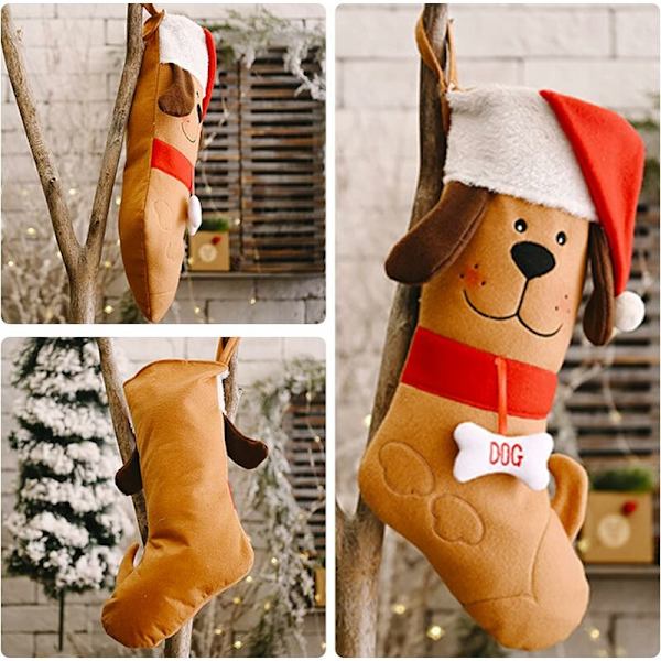 Julstrumpa för hund, julstrumpa, julstrumpa, julstrumpa, julstrumpa, klassiska julstrumpor för juldekorationer (gul)-