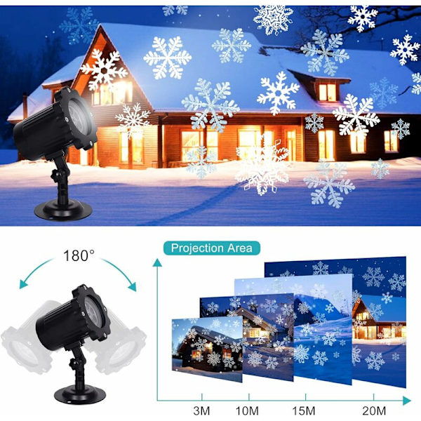 Snöflingeprojektor, Jul-LED-projektorlampa, Snöfallsprojektionslampa, Utomhus- och inomhusjulprojektorlampor för trädgård, bröllop, fest