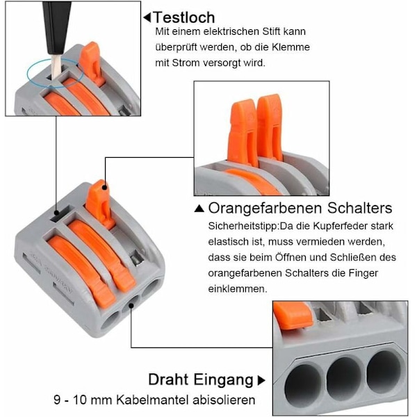 Liitäntäliittimet, 60 pidikettä Sähköliitin käyttövivulla, Kompakti automaattinen sähköliitäntäliitin, 20 2-tie pidikettä, 30 3-w