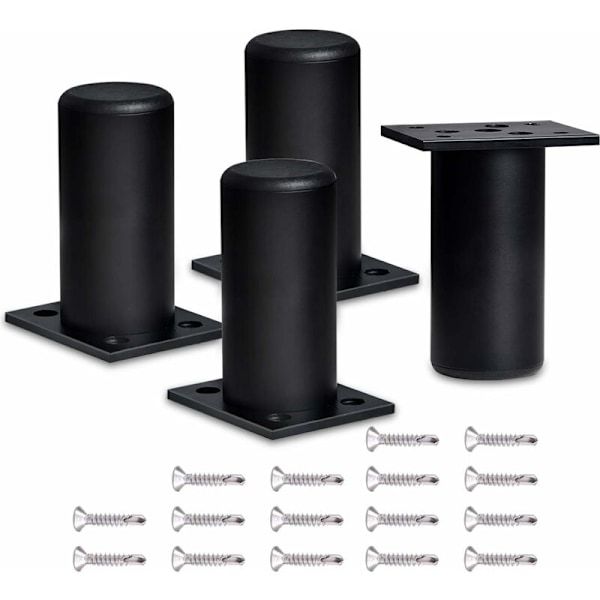 Møbelben, Rustfrit Stål Bordben, Justerbare Tykke Metalben til Køkkenbord, Stol, Sofa (8cm, Sort)