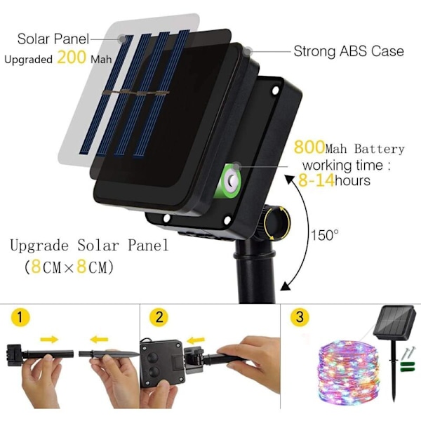 Solcelle-lysstreng til udendørs, 22M 200 LED Solcelle-lysstreng 8 Tilstande Vandafvisende Kobbertråd Dekorationslysstreng til Have, Bryllup, Fest, Terrasse