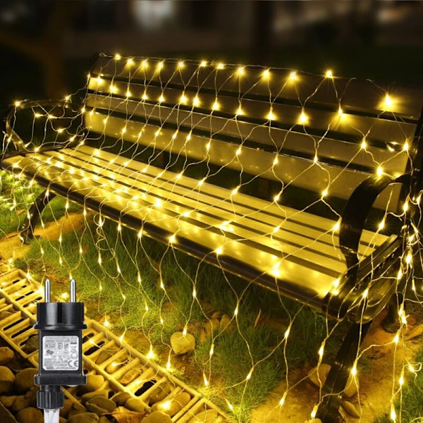 Netlys, 3x2M 160 LED Elektriske Netlys, 8 Tilstande, Timer og Hukommelse, Varmt Hvidt Dekorativt Lys til Indendørs og Udendørs Fest