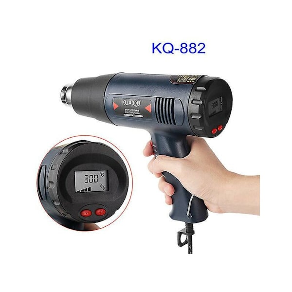 Digital LED elektrisk varmluftpistol 1800W med 7 stk. dyser trinløs justerbar temperaturstyret termisk blæser varmepistol nyeste Kq-882